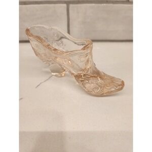 Vintage Mosser Light Pink Glass Shoe Slipper with Bow & Beaded Rim Scroll Design